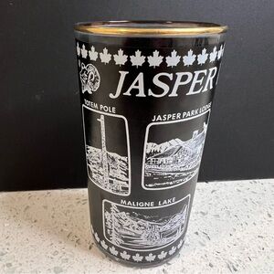 Vintage DOMINION Jasper Park Canada Gold Rimmed Souvenir Glass | Frosted Black